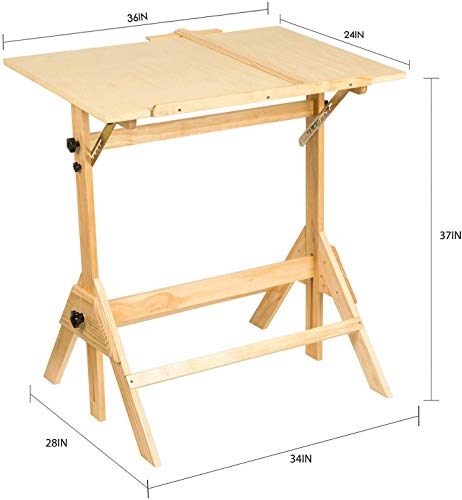 VBARV Solid Wood Drafting Table, Craft Table with Adjustable Height and Tiltable Tabletop for Artwork, Graphic Design, Reading, Writing,Suitable for Designer Painting Workbench