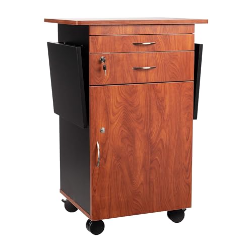 Oklahoma Sound Rolling Multimedia Presentation Cart Stand with Wheels, Cherry/Black
