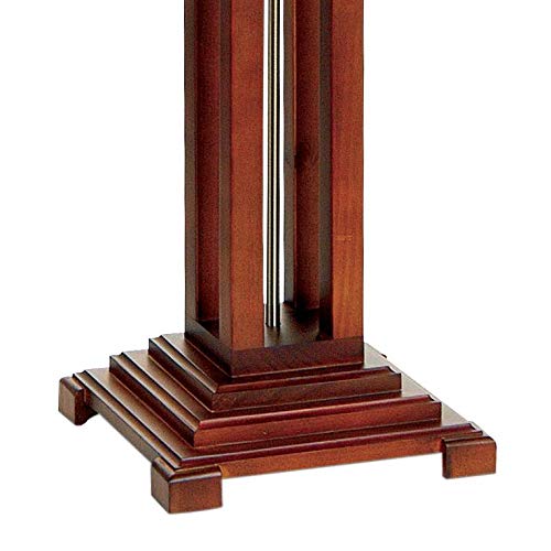 Mission Floor Lamp with Nightlight Walnut Wood Column Stained Glass Shade for Living Room Reading Bedroom - Robert Louis Tiffany