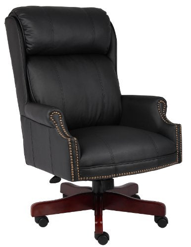 Boss Office Products B980-CP Traditional High Back CaressoftPlus Chair with Mahogany Base in Black
