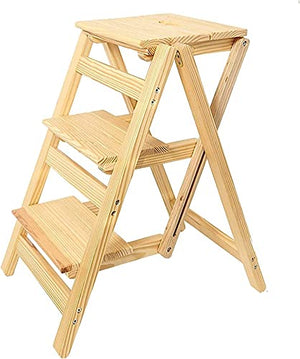 LUCEAE 3-Step Sturdy Folding Wooden Step Stool - Non-Slip, Portable, Space-Saving