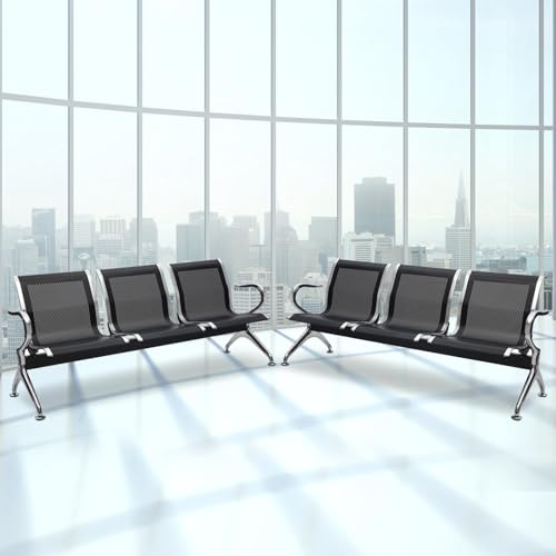 Kinbor Reception Guest Chairs Set of 2 - Waiting Room Bench with Arms for Office, Airport, Bank, Hospital, School, Barbershop - Black