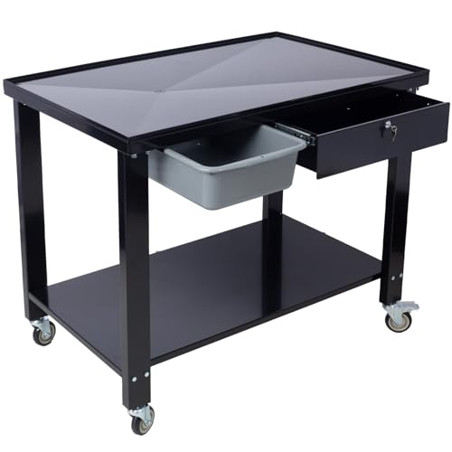 SPOFLYINN Transmission Teardown Work Station 1/2 Ton Capacity with Sloping Drain Table, Locking Drawer, and Caster Wheels