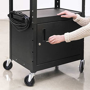 Stand Steady Line Leader AV Cart with Locking Cabinet - Black Metal Utility Cart with Storage Shelf