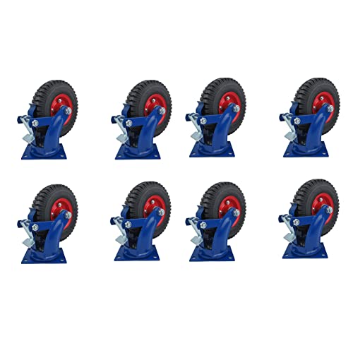 HerfsT Air-fit Belt Brake Casters, 8 Pieces - Durable & Flexible - Paint Bracket - Ideal for Factories, Offices, Warehouses