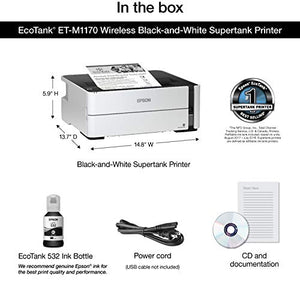 Epson EcoTank ET-M1170 Wireless Monochrome Supertank Printer with Ethernet PLUS 2 Years of Unlimited Ink*