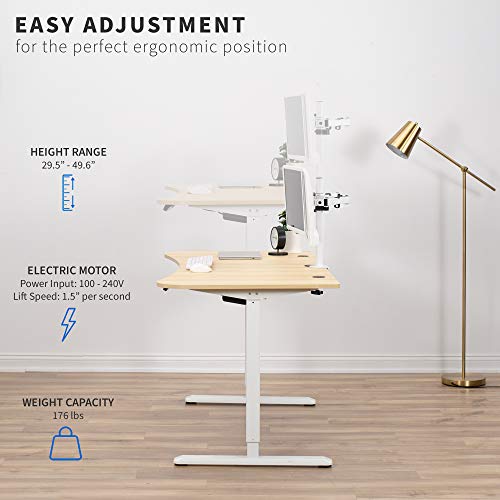 VIVO Electric Height Adjustable 63 x 32 inch Stand Up Desk, Complete Active Workstation with 3 Section Light Wood Table Top, White Frame, Touch Screen Controller, DESK-KIT-2EWC