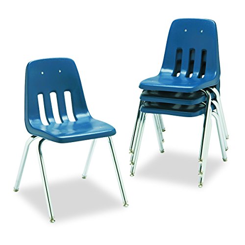 Virco Student Chair, Navy, Soft Plastic Shell, 18" Seat Height, Chrome Frame, for 5th Grade to Adults, 4 Pack (9018-BLU51)