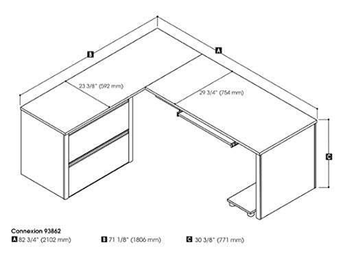 Bestar L-Shaped Desk with lateral File Cabinet - Connexion
