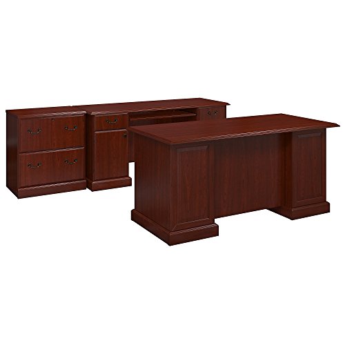kathy ireland Home by Bush Furniture Bennington Manager's Desk, Credenza and Lateral File in Harvest Cherry