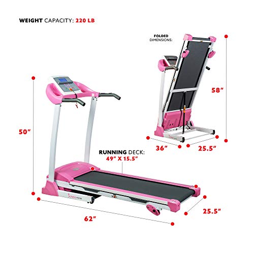Sunny Health & Fitness P8700 Pink Treadmill, 62 L x 27 W x 50 H