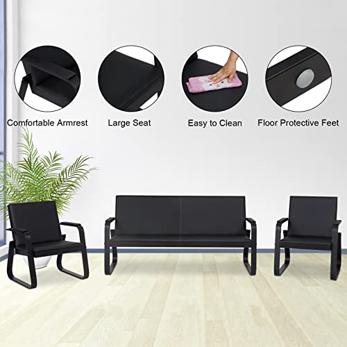 Kinsuite 5-Seat Reception Chair Set - Office Guest Chairs, Waiting Room Bench - Black