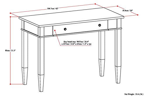 SIMPLIHOME Carlton SOLID WOOD Contemporary Modern 42 inch Wide Home Office Desk, Writing Table, Workstation, Study Table Furniture in Farmhouse Grey with 1 Drawer