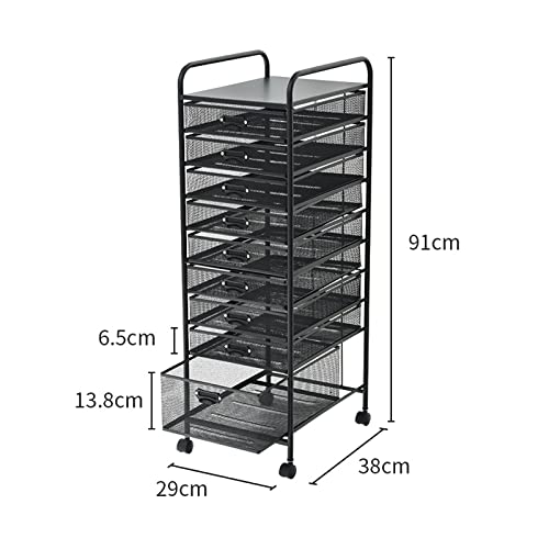 File Rack 9-Tier with Wheels - Black Office File Organizer Shelf