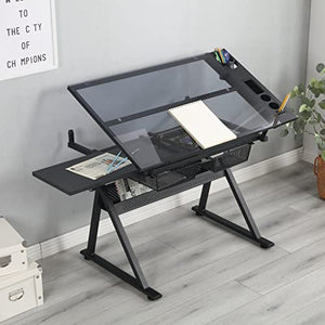 Vanchko Adjustable Drafting Table Craft Station with Tempered Glass and Chair