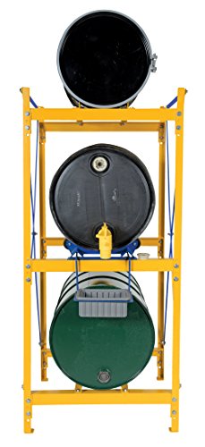 Vestil DRK-1-3 Steel Drum Storage Rack, 1 Wide, 3 High, 2400 lb. Capacity, Yellow Frame/Blue Cross Braces