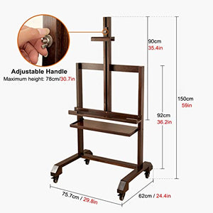 WDJBPSH Rolling TV Cart Brown, Mobile Floor Stand with AV Storage Tray, Height Adjustable Easel