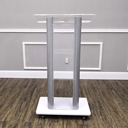 FixtureDisplays Clear Acrylic Plexiglass Podium with Curved Steel Sides - 14310-NF