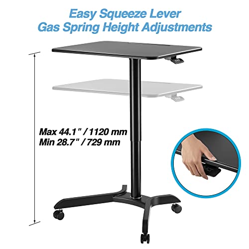 AVLT 44" Ambidextrous Pneumatic Laptop Standing Desk Cart - Mobile Rolling Computer Projector Cart