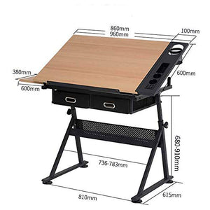 SMQHH Height Adjustable Drafting Draft Desk Drawing Table Desk Tiltable Tabletop W/Stool and Storage Drawer for Reading,Writing Art Craft Work Station