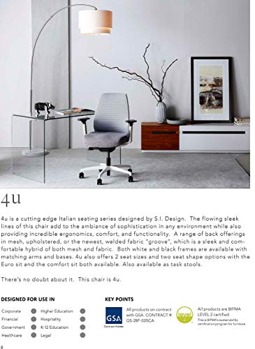 4U Ergonomic Chair, Home or Office Desk Chair, Slim 4-Way Resilient Mesh Back, Synchronized Tilt, Sliding Seat, Adj. Arms, Built-in Natural Lumbar Curve, Contract Grade 12 Year Warranty, Black