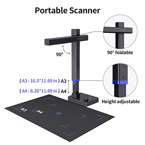 CZUR Shine Ultra Pro Portable Document Scanner, 24MP Book Scanner, Max DPI 440, USB Document Camera, A3 Large Format, Adjustable Height, Windows & Mac