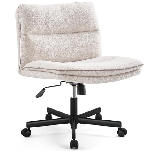 EMIAH Armless Faux Fur Vanity Office Desk Chair with Wheels