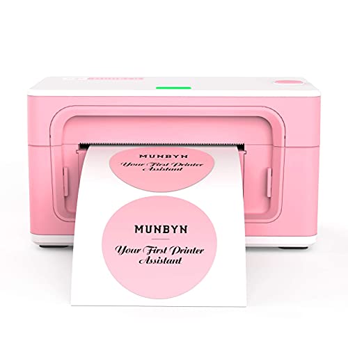 Pink Shipping Label Printer, [Upgraded 2.0] MUNBYN Label Printer Maker for Shipping Packages Labels Self-Adhesive Round Direct Thermal Label, Roll Thermal Sticker for DIY Logo Design, QR Code