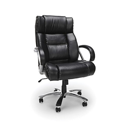 OFM Avenger Series Big and Tall Leather Executive Chair - Black Computer Chair with Arms, Black/Chrome (810-LX-BLK)