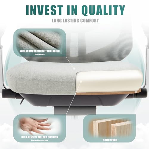 COLAMY Ergonomic Mesh Office Chair with Adjustable Headrest and 4D Arms, Slide Seat, Tilt Lock-Light Grey