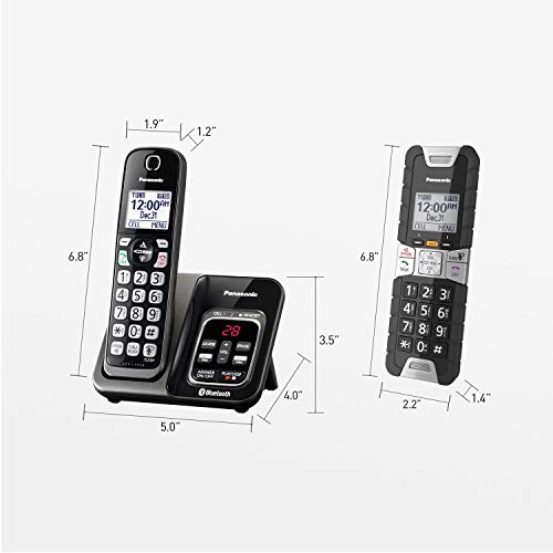 Panasonic Rugged Link2Cell Bluetooth Cordless Phone with Voice Assist, One-Touch Call Block and Answering Machine - 3 Standard Handsets + 1 Rugged Handset - KX-TGD584M2 (Black)