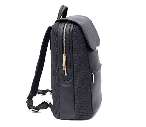 P.MAI Premium Valletta Leather Laptop Backpack for Women with Wristlet I 15-Inch Executive Laptop and Notebook Computer Backpack I Ideal for Business, Travel, Work I Incl. Commuter Purse - Black