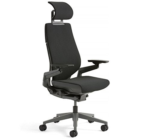 Steelcase Gesture Office Desk Chair with Headrest Plus Lumbar Support Cogent Connect Blueprint Fabric Standard Black Frame