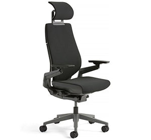 Steelcase Gesture Office Desk Chair with Headrest Plus Lumbar Support Cogent Connect Licorice Fabric Standard Black Frame Hard Floor Caster Wheels Hard Floor Caster Wheels