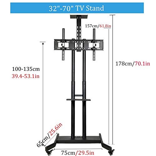 RonGQi Adjustable Mobile TV Stand with Storage Shelf, Heavy Duty Base, Rolling TV Cart for 32-70 Inch TVs up to 110 Lbs