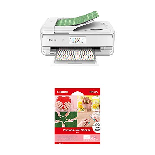 Canon TS9521C Wireless Crafting Printer, 12X12 Printing, White & Printable Nail Stickers, Compatible to PIXMA TS9520, TS9521C, TS8220 and TS702 Printers