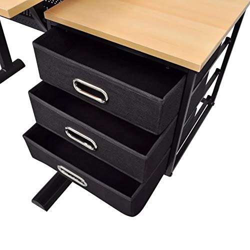 ZAMAX Tiltable Tabletop Drawing Table with Stool for Studying and Technical Drawing, Wooden Draft Draft Desk with Three Drawers Side Cabinets Art Craft Work Station