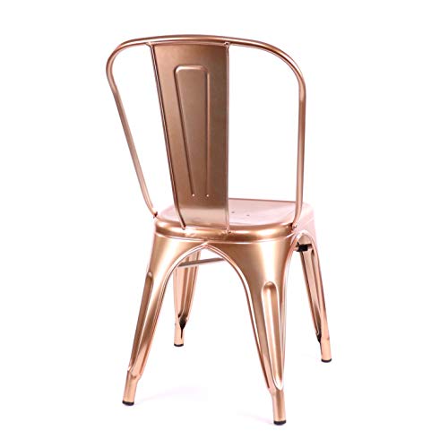 Design Lab MN Dreux Light Rose Gold Steel Side Chair, Set of 4, Chrome Light Rose Gold, Null