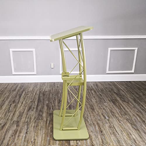 FixtureDisplays Light Green Gold Curved Podium Truss Metal/Wood Pulpit Lectern 11568-GOLD