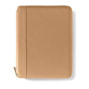 Leatherology Camel Left-Handed Compatible Full Grain Leather Executive Zippered Portfolio | Professional Business Padfolio Folder | Includes Letter Sized Notepad
