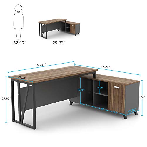 Tribesigns L Shaped Computer Desk, Large Executive Office Desk, 55 Inch Computer Table Workstation with Storage File Cabinet