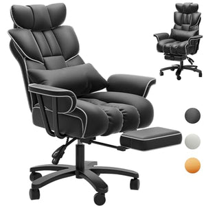 GXJ Big and Tall Reclining Office Chair 400LBS with Footrest, High Back Executive Desk Chair for Heavy People - Black
