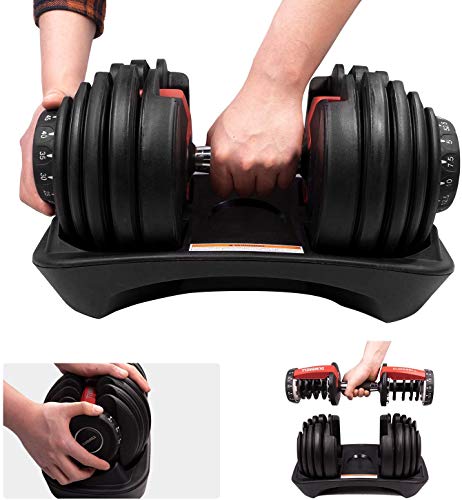 Deloboll Adjustable Dumbbell Set 50 lbs Fitness Dial Dumbbell Series Strength Training Weights Gym Equipment for Man and Women 2 pack (1 Pair)