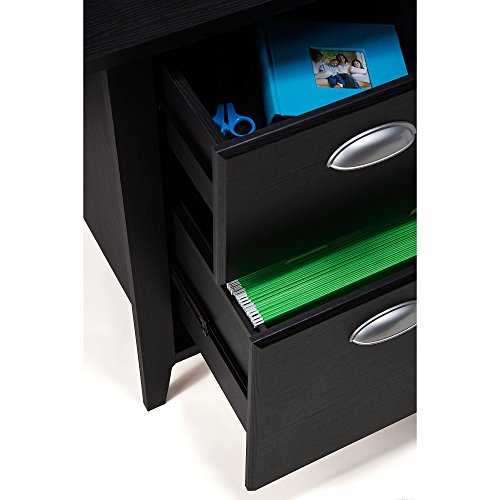 kathy ireland Home by Bush Furniture Connecticut 60W L Desk and Bookcase in Black Suede Oak