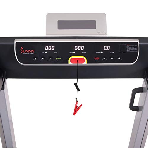 Sunny Health & Fitness No Assembly Motorized Folding Running Treadmill, 20" Wide Belt, Flat Folding & Low Profile for Portability with Speakers for USB and AUX Audio Connection - Strider, SF-T7718