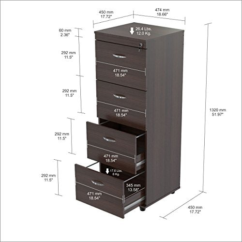 Inval America Uffici Commercial Collection 4 Drawer File Cabinet