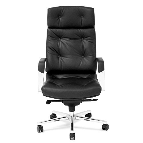 Perot Genuine Leather Aluminum Base High Back Executive Chair - Black