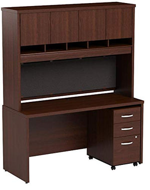 Bush Business Furniture Series C 60W x 24D Office Desk with Hutch and Mobile File Cabinet in Mahogany