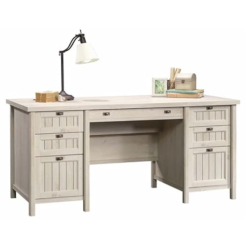 Home Square Executive Desk and Lateral File Set in Chalked Chestnut - 2 Piece Home Office Furniture