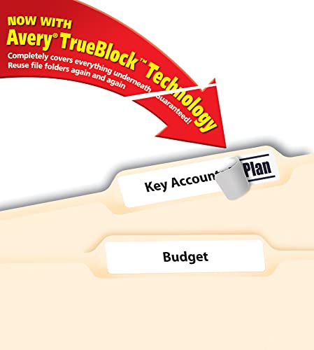 Avery File Folder Labels, TrueBlock Technology, Permanent Adhesive, 2/3" x 3-7/16", Box of 1,500, Case Pack of 5 (5366)